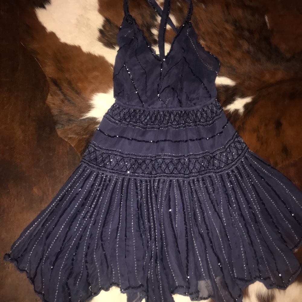 Free People navy blue lace beaded dress